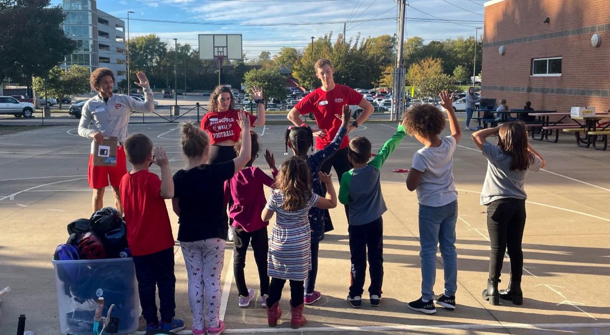 Dr. McCreary's REC 306 (Experience Planning and Evaluation) students partnered with BikeWalkBG and Community Education after-school programs to host bike safety events at local elementary schools this week. 
Pictured are Devon M; Chance P, and Gunner R. at McNeill Elementary.