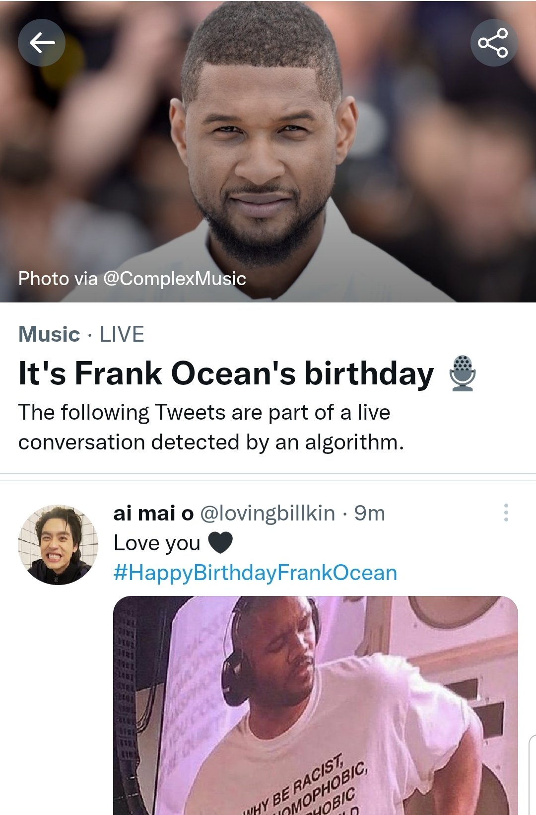 Ah that sweet sweet algorithmic racism, come fix this. Happy Birthday & Frank Ocean 