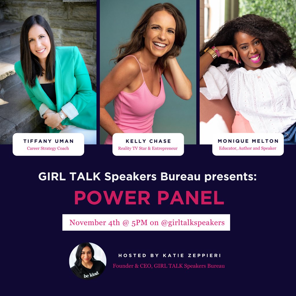 girltalkbureau's tweet photo. Introducing you to...GIRL TALK Speaker Bureau's Power Panels, only on Instagram Live! 

We are so excited to announce that our first Power Panel will be next THURSDAY at 5PM EST, featuring @TiffanyUman, @MoeMotivate and @chaselifewkelly! 

Follow us here: https://t.co/nkIDNVIo3m https://t.co/rH1piXb6nq