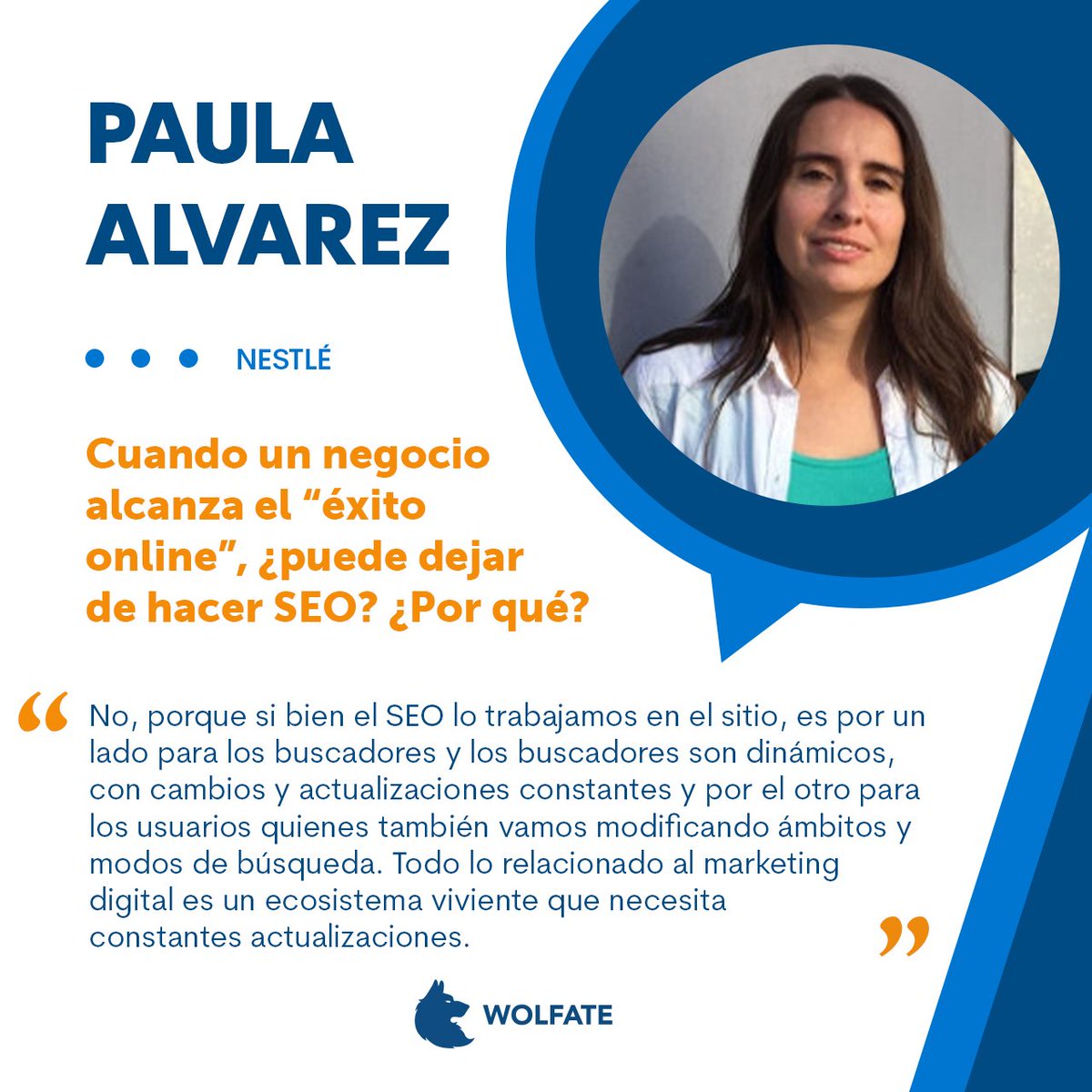 WolfateAgency's tweet photo. Paula Alvarez, Search Expert para América en Nestlé, comparte que el SEO no se debe dejar de trabajar, pues los buscadores son dinámicos y los usuarios vamos modificando ámbitos y modos de búsqueda. Lee su aportación completa en: https://t.co/tEnxiMdm0T https://t.co/XY2W6le1J5