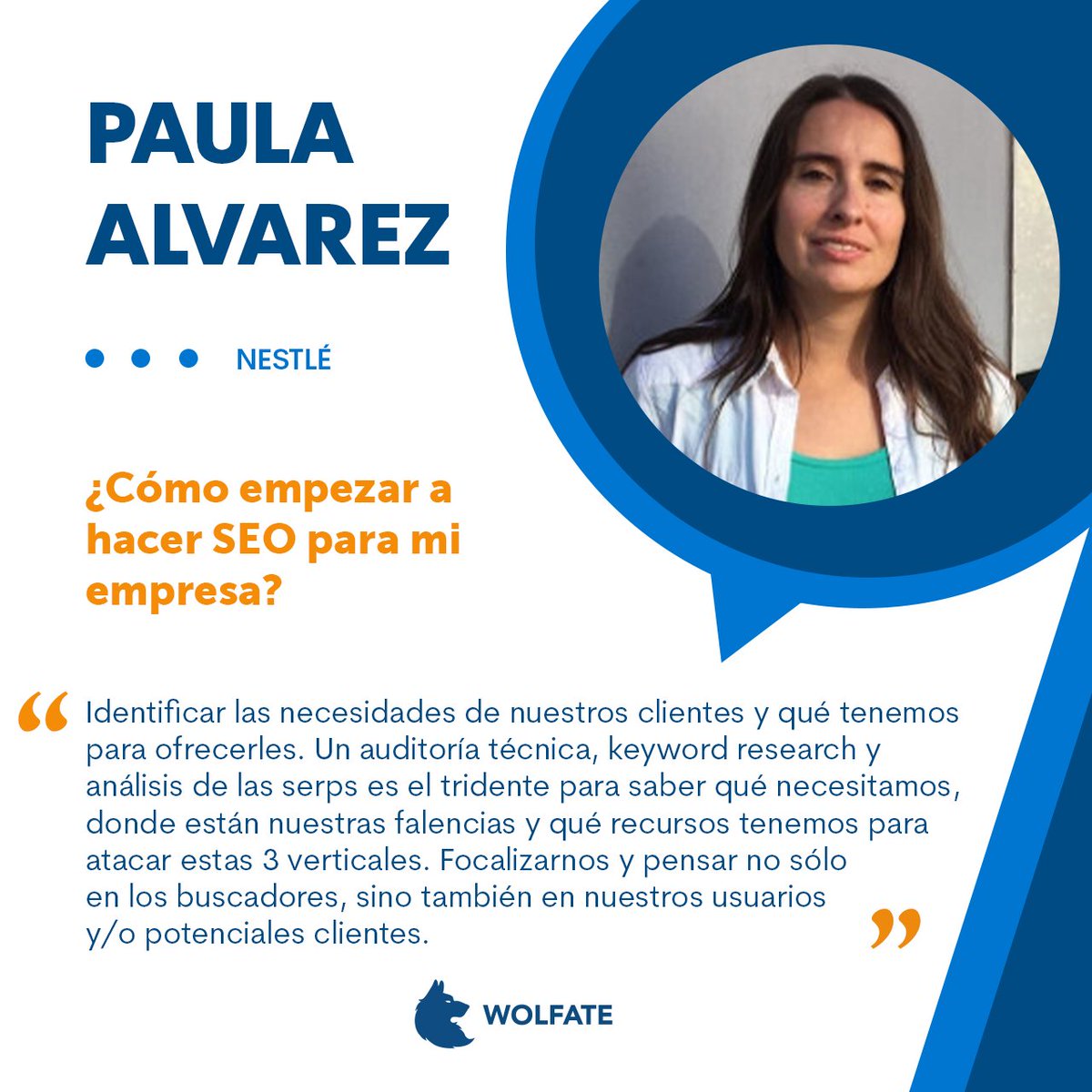 WolfateAgency's tweet photo. Paula Alvarez, Search Expert para América en Nestlé, comparte que el SEO no se debe dejar de trabajar, pues los buscadores son dinámicos y los usuarios vamos modificando ámbitos y modos de búsqueda. Lee su aportación completa en: https://t.co/tEnxiMdm0T https://t.co/XY2W6le1J5