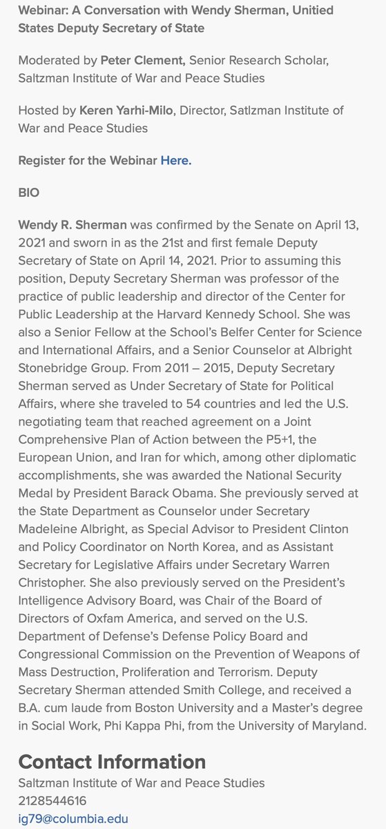 christinayiotis's tweet photo. "A Conversation w/ @StateDept @DeputySecState Wendy Sherman" @ColumbiaSIPA @SIWPSColumbia Senior Research Scholar Peter Clement @ColumbiaSIPA @SIWPSColumbia Director Keren Yarhi-Milo #FirstWomanDeputySecretaryOfState #CyberSecurity #CyberStatecraft #StillASocialWorker #Diversity https://t.co/hy2QP1OfRR