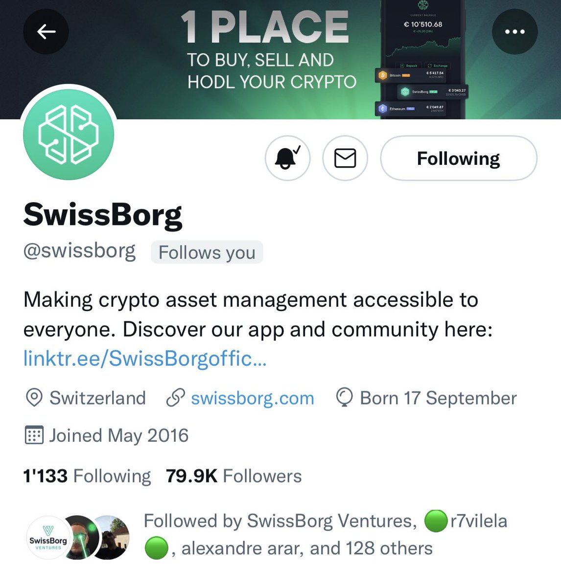 a_l7_x's tweet photo. 🚨Come on #borgers 🤖💚

@swissborg is close to reach 80k followers!

Let’s make some noise 🔊 in sharing with 🔁 and 💚

We want to hit this number tonight! 👈

🟩FOLLOW @swissborg 🟩

#CHSB #weareswissborg #swissborg #yield #bitcoin #eth #bnb #link #xrp #doge #shib #shibarmy https://t.co/b0j6iwZ27U