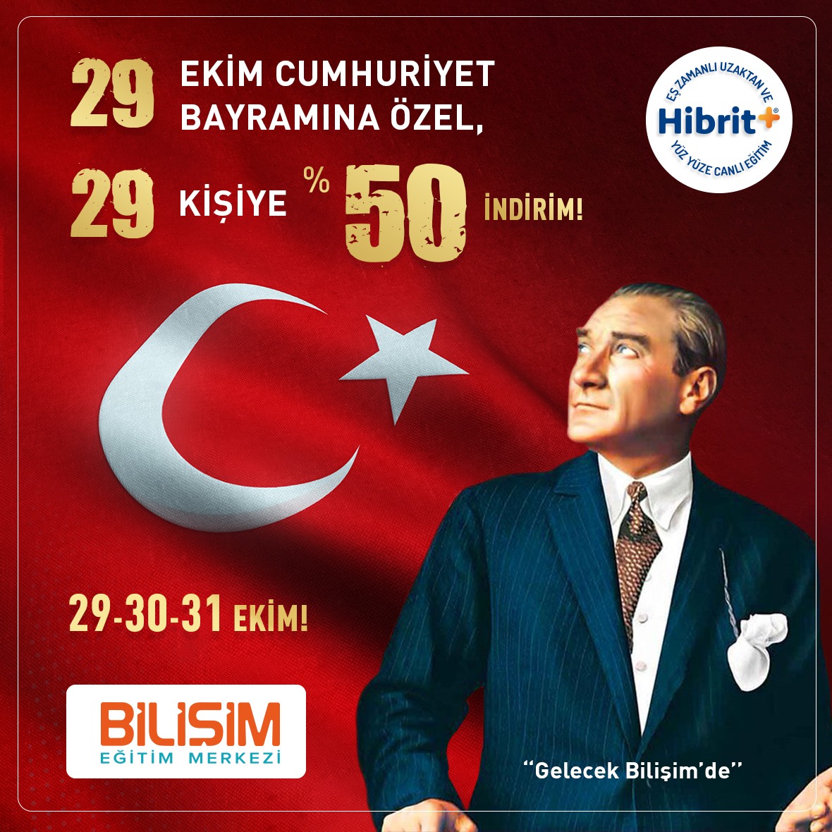 Bilisim_Egitim's tweet image. 29 Ekim Cumhuriyet Bayramı’na özel 29 kişiye tüm eğitimlerde geçerli %50 indirim fırsatı için hemen başvurun, bu 3 güne özel kampanyamızdan faydalanın bit.ly/3CqsvxJ
Detaylı bilgi için: 
☎️444 32 36
#bilişimeğitim #bilişimeğitimmerkezi #yüzyüzeeğitim #uzaktancanlıeğitim