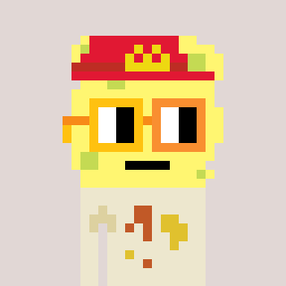 fast_food_DAO's tweet photo. @nounstownshop We humbly submit these two little Fast Food Nouns. One is a dirty sponge who's been scrubbing the griddle all day, with a custom stained shirt by @supergremplin. The other is a monkey who's just joined Squid Games. https://t.co/ToPTly35HJ