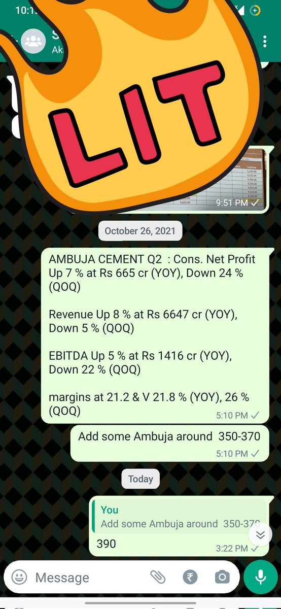 rghvvRaghav's tweet photo. Accumulated #Ambujacement @377 made #intraday high of 391 in this #bloodbath #market also..

 closed  390

400 #resistance 

Aiming for 450+

#Bullish on #cement https://t.co/osDWvlh9xH