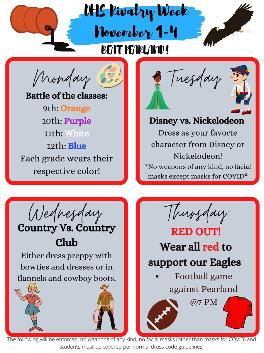 dawsonstuco's tweet photo. Here are the real Rivalry Week theme days!  @DawsonHighSchl https://t.co/1iE9UIqEto