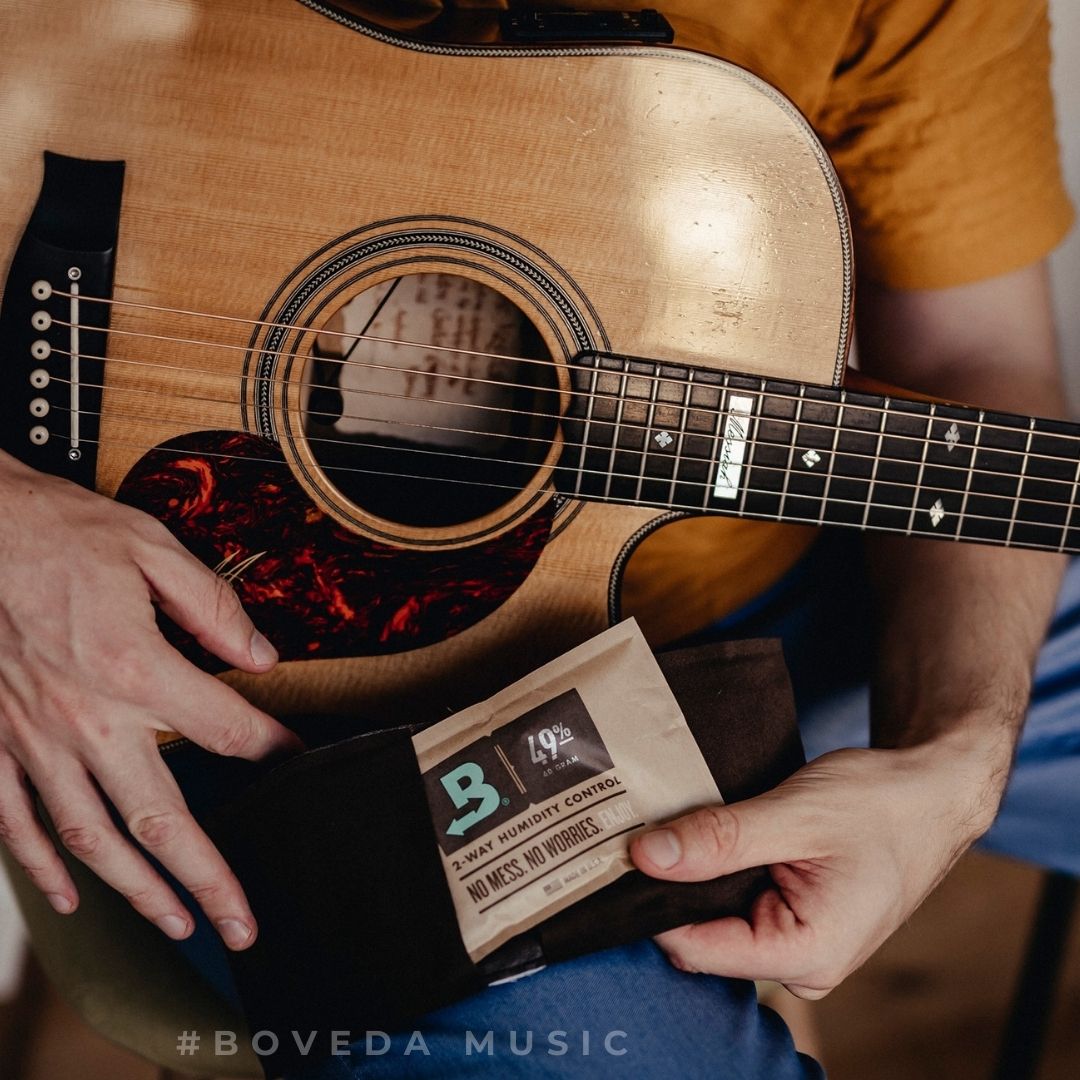 Put your Boveda in the pouch - put your pouch in your case - DONE! Nothing could be more simple to do. #BovedaMusic #HumidityControl #EffortlessProtection #LoveYourInstrument #AcousticGuitar #WoodInstrument