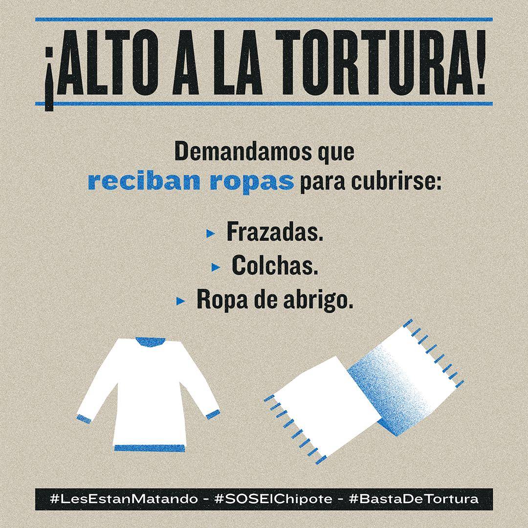 Articulo66Nica's tweet photo. Las personas secuestradas en El Chipote sufren frío por las noches. No tienen sábanas para cubrirse y no logran dormir. Compartí para denunciar que sus vidas están en riesgo.
#LesEstanMatando #SOSElChipote #BastaDeTortura https://t.co/FQPT2wkU6x