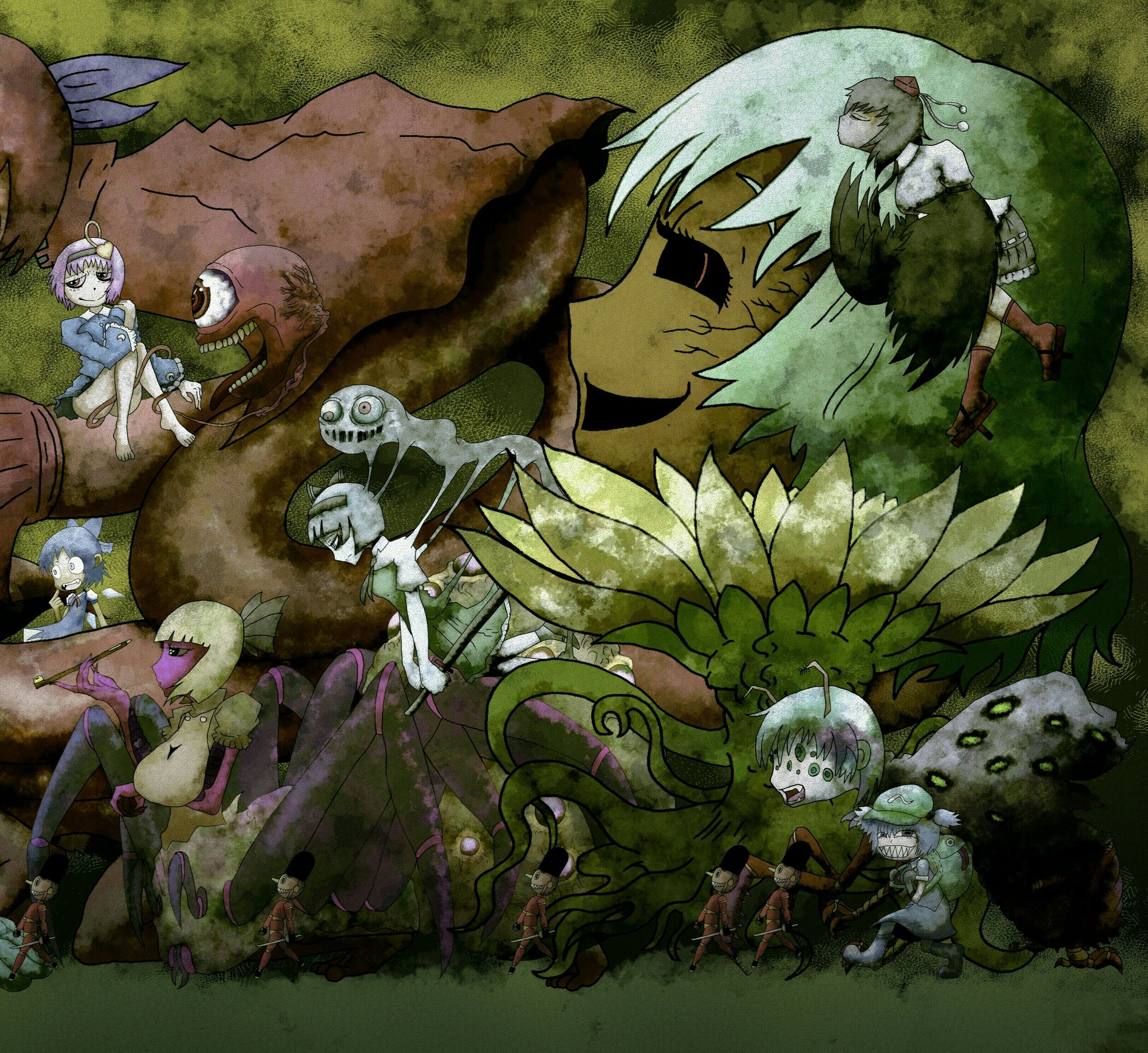 Massey Popman 百鬼夜行の祭り囃子が 今日も聴こえる アニメ学校の怪談edイラストのパロディ 東方project イラスト好きな人と繋がりたい 絵描きさんと繋がりたい Fanart 学校の怪談 T Co 4edahow53i Twitter