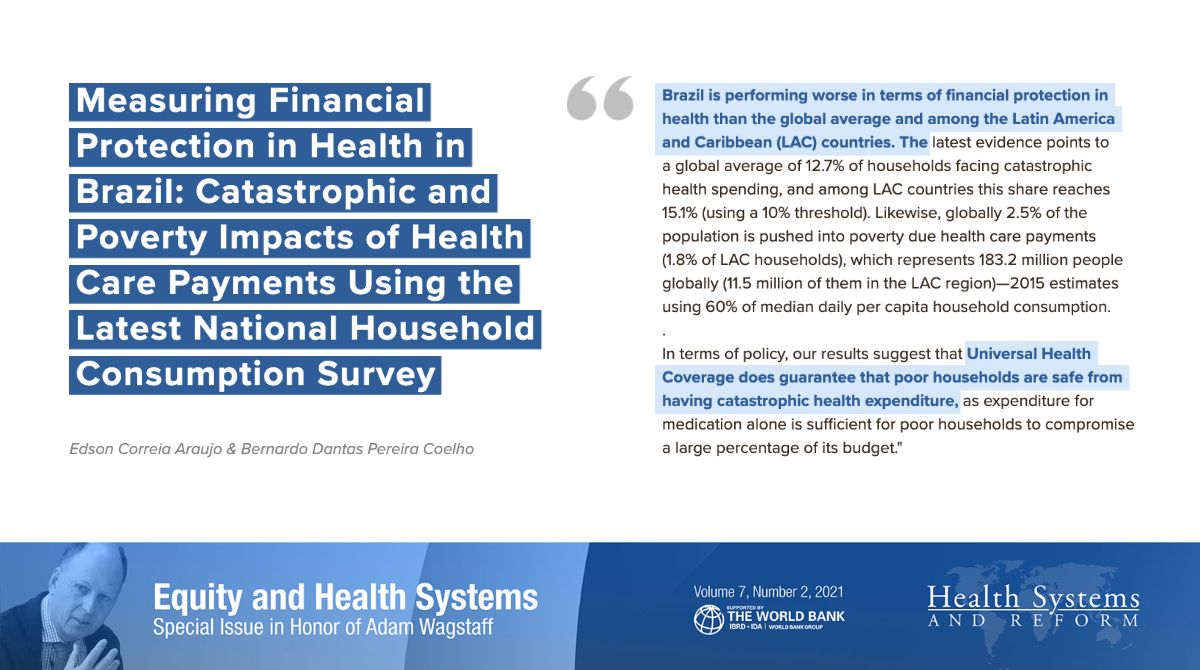 Despite the achievements over the last 30 years, the Brazilian health system still faces challenges to guarantee financial protection to all Brazilians, particularly the poor 🇧🇷

Explore one of our Special Issue's research articles by <a href="/araujoec/">Edson C. Araujo</a> &amp; Coelho: tandfonline.com/doi/full/10.10…