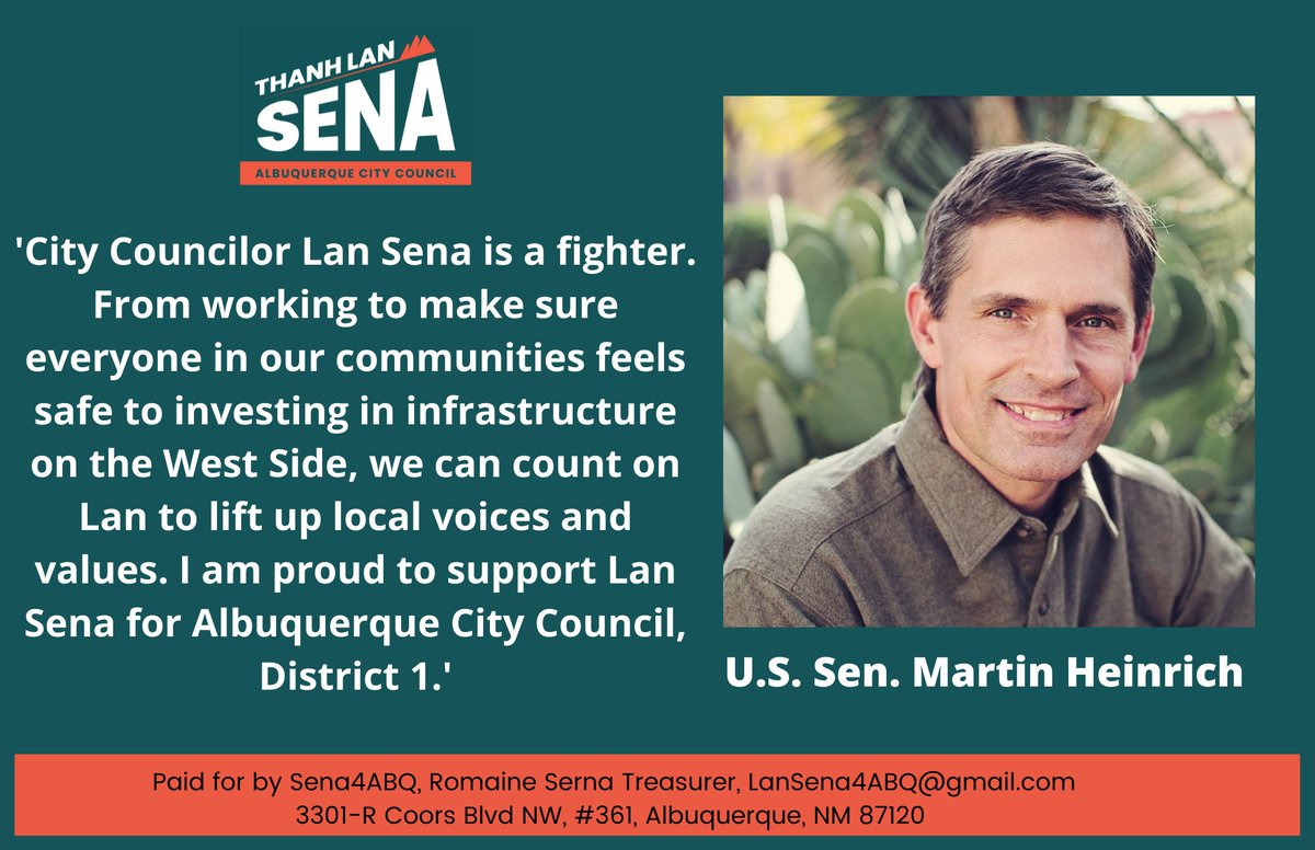 Thank you, <a href="/TeamHeinrich/">D</a> for supporting my campaign for #ABQ City Council! I am ready to keep fighting for the West Side! #Election2021