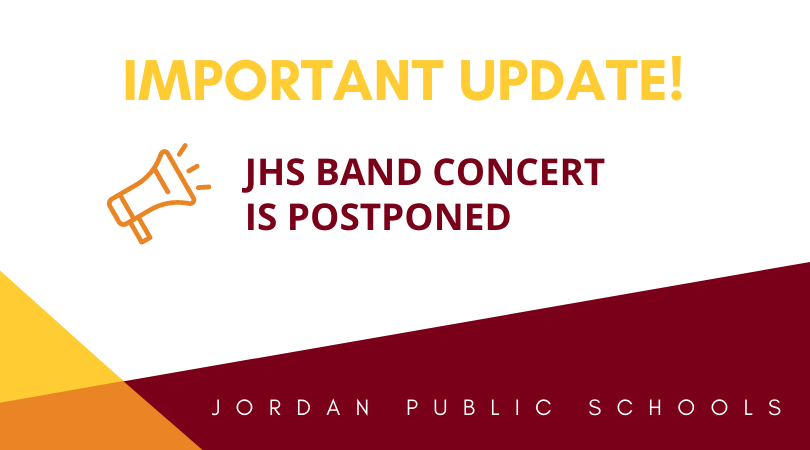 Due to an unforeseen circumstance, the high school band concert originally scheduled for Friday, October 29, 2021, has been postponed. Stay tuned to our website and social media for updates when a new date has been scheduled. We appreciate your understanding!
