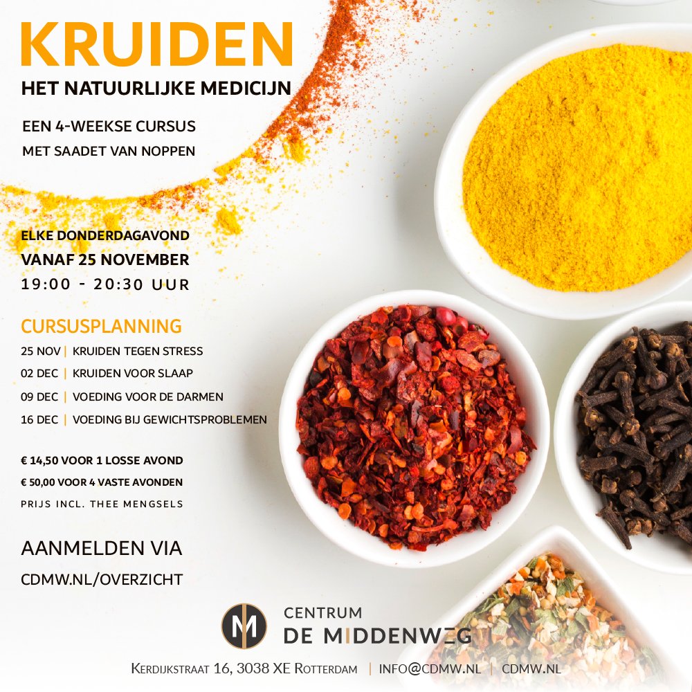 Heb jij last van stress, slaapproblemen, darmproblemen of gewichtsproblemen en wil je dit op een natuurlijke manier aanpakken? Of vind je het interessant om hier meer over te weten? Kom dan naar deze vierdaagse cursus (of naar één of meerdere avonden).#natuurlijkmedicijn #kruiden