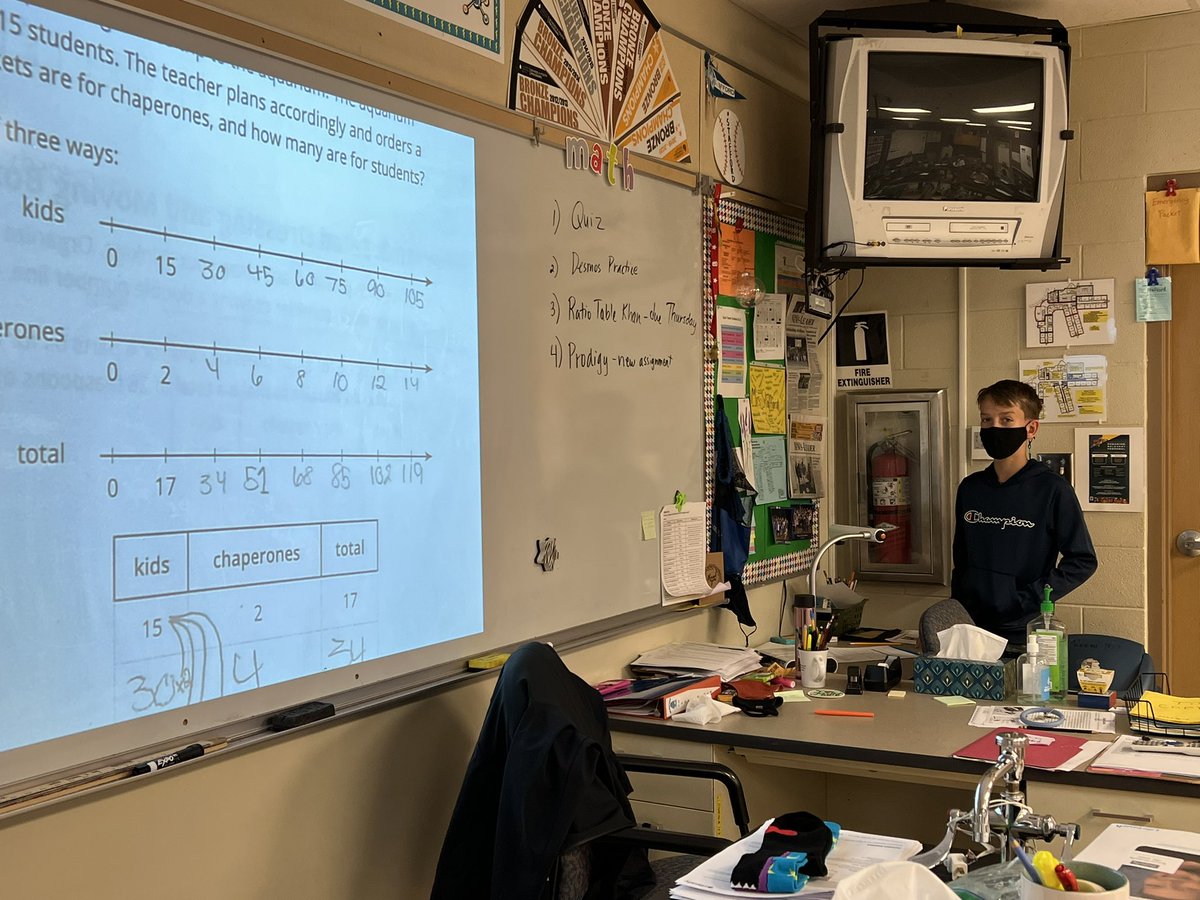 sarahestafford's tweet photo. Students sharing their strategies with the class @WilsonsCreekInt @officialSPS @IllustrateMath #TripleNumberLine #RatioTable #TapeDiagram https://t.co/VmlkqSkRDO