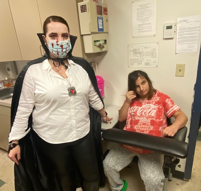 AndersonAutism's tweet photo. It is blood work day in the nursing office yesterday! Nurse Melanie was in the Halloween spirit! #Halloween #Autism #1in54 #BloodWorkDay #Nursing https://t.co/lwkkHQZzBi