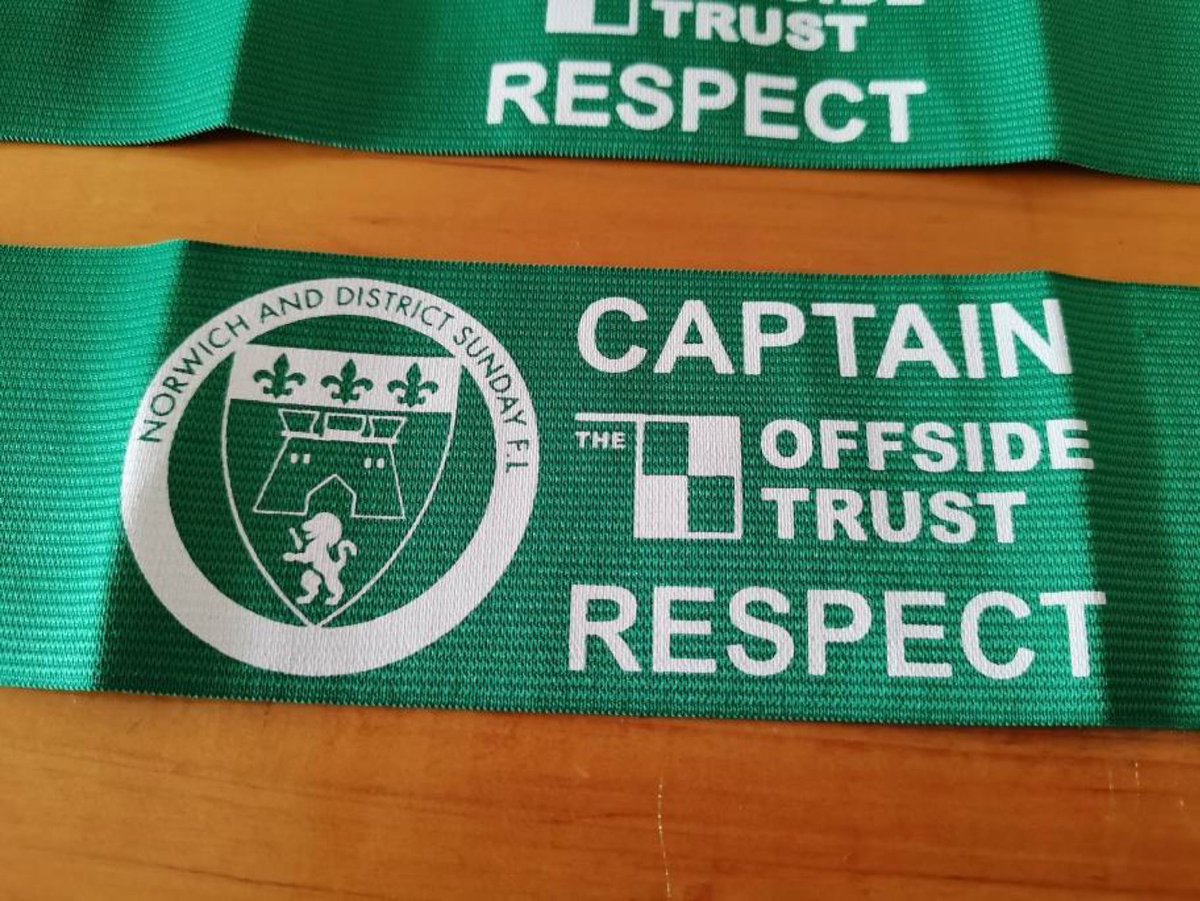 arber_boy's tweet photo. If any leagues would like to support @OffsideTrust work via our popular captains respect armband scheme please DM me for details. Here is one we did for @ndslfooty here in Norwich with their logo on also. If you are looking at quantities around 250 we can get it done. https://t.co/pCUUXxD4dX