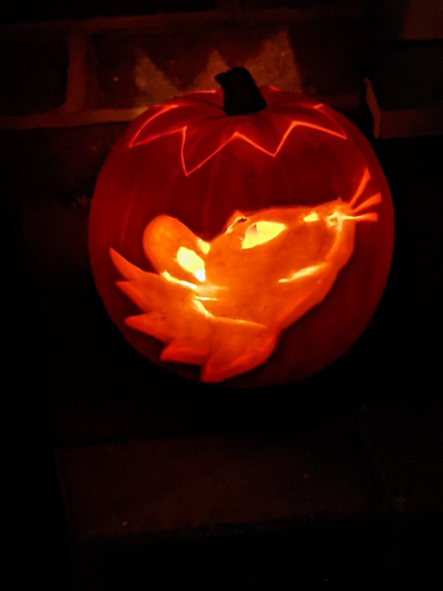 PrettyRadArt's tweet photo. I decided to try one of my animal designs on a pumpkin for the first time. Spooky Halloween rat! Admittedly it took all day to do with both my hands in splints #pumpkin #PumpkinCarving #rat #AnimalArt #DisabledArtist https://t.co/pbmfhyYUY3