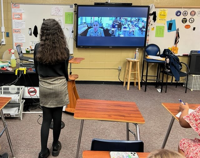 JJ_DaniellMS's tweet photo. The Daniell Middle School Leadership and Law Acadeny hosted their 1st speaker series.  Naval Captain Shanti Sethi joined our students live from The Pentagon. https://t.co/QlCriSbrRm