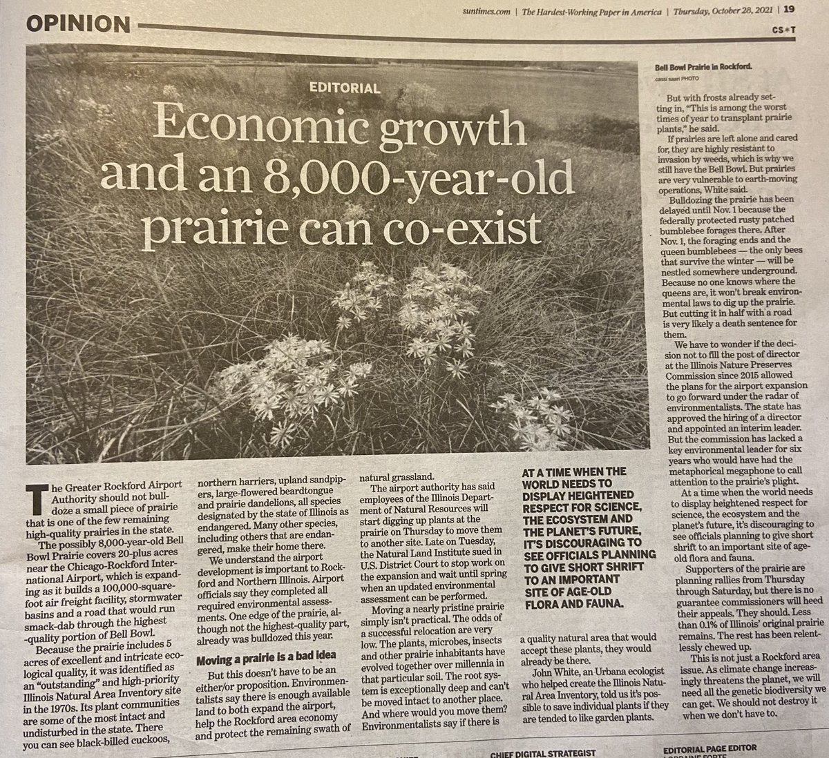 thomasfrisbie's tweet image. Within days, much of the high-quality Bell Bowl Prairie that’s thrived for thousands of years could be lost. But it can co-exist with economic growth. chicago.suntimes.com/2021/10/27/227… #twill