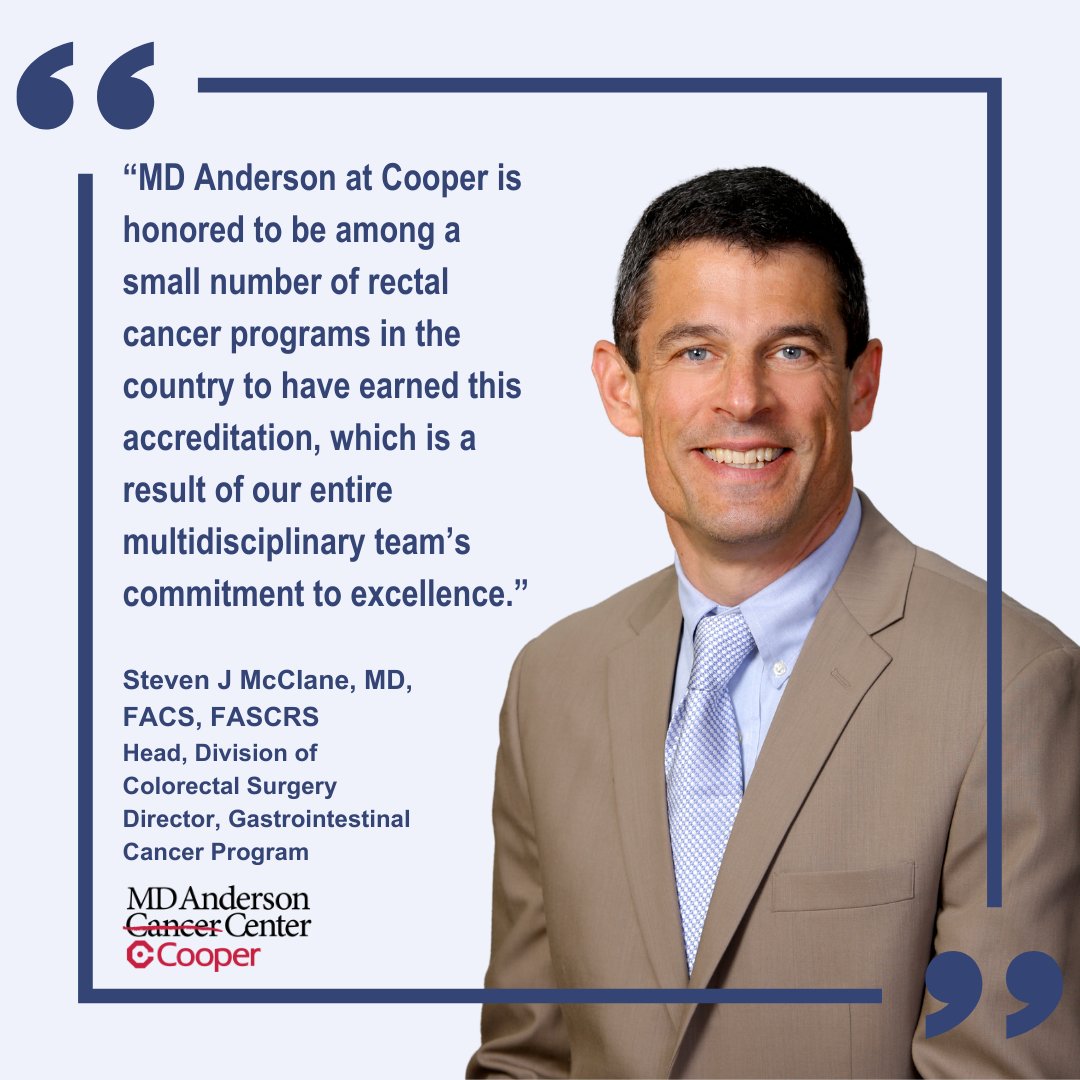 MD Anderson Cancer Center at Cooper’s Rectal Cancer Program has been accredited by the National Accreditation Program for Rectal Cancer (#NAPRC). Congratulations to our #CooperTeam! fal.cn/3joFa <a href="/AmColSurgCancer/">ACS Cancer Programs</a> #CooperStrong #EndCancer