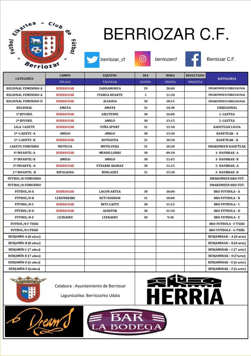 Nueva jornada para este fin de semana, con partidos desde mañana viernes hasta el lunes.

Aúpa roj@sss!!!

#goraberriozar