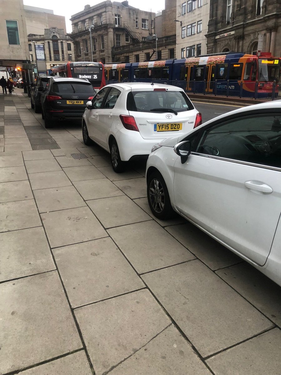 ParkinginSheff's tweet photo. Commercial Street #Sheffield City centre where you can park on pavements because noone will stop you. #parkinglikeatwat https://t.co/QIfPZxRL4n