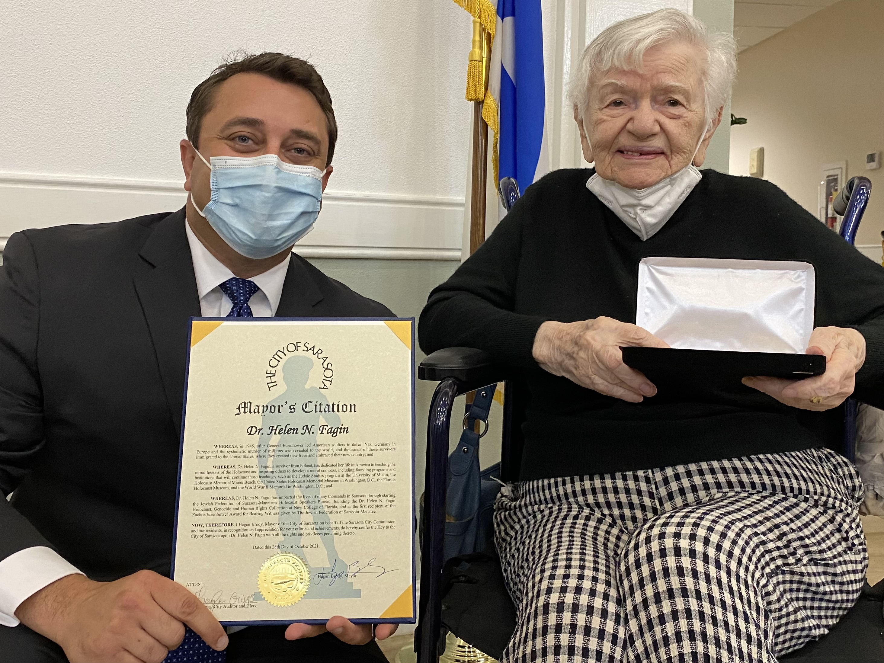 City Of Sarasota Holocaust Survivor Mayor Brody Today Gave A Key To The City To 103 Year Old Dr Helen Fagin At Aviva Senior Living Dr Fagin Is A Nationally Prominent