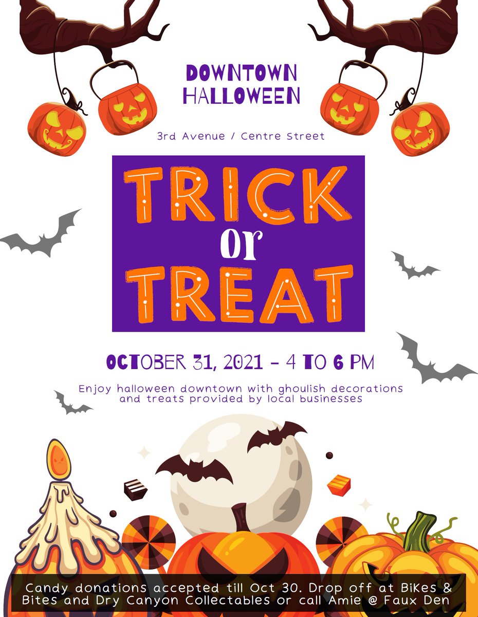 Downtown Drumheller will have ghoulish decorations and treats this 𝗛𝗮𝗹𝗹𝗼𝘄𝗲𝗲𝗻, provided by local businesses. Be sure to dress up and visit 3rd Avenue &amp; Centre Street on 𝗢𝗰𝘁𝗼𝗯𝗲𝗿 𝟯𝟭 from 𝟰-𝟲 𝗽𝗺 to catch all of the fun! 🎃🧙‍♀️🧛‍♀️🍬🍫

#Halloween #fun #family