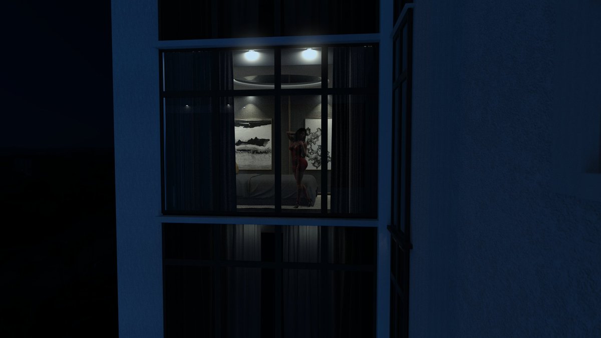 Learning new dForce skills!  Not only can you use it for clothing, you can also use it for things like mattresses and pillows for a more natural sleeping position.

Also had fun building a hotel exterior out of primitive planes and cubes!

#daz3d #3D #adultgaming