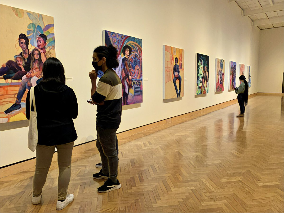 CES students observing Leslie Barlow’s “Within, Between, and Beyond” collection at the MIA. How do the elements of symbols, colors, space, lines, etc relate to themes of: existing in the middle, divided identity, self definition, power&amp; strength <a href="/JoeGothard/">Joe Gothard</a> @Craig_SPPS <a href="/SPPS_News/">Saint Paul Public Schools</a>