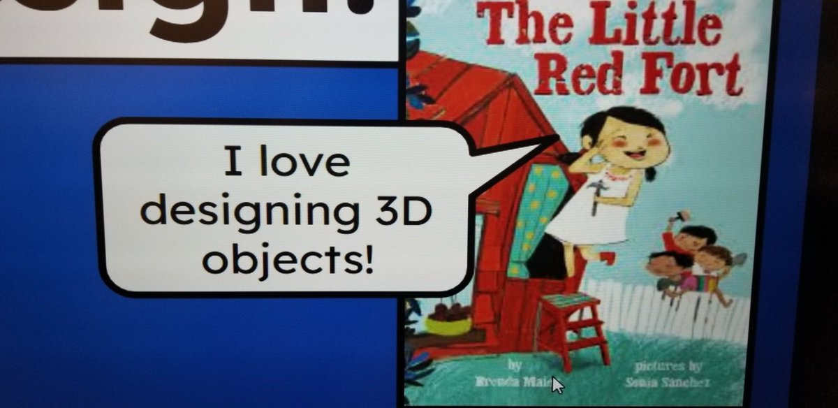 Check it out! 3rd grade students at <a href="/EmersonD205/">Emerson Elementary</a>  in @Emerson205Lib are talking about workplanes, grouping, and other design elements in <a href="/tinkercad/">Tinkercad</a> based on their reading of The Little Red Fort! #Design #PeerReview #ForwardTogetherD205