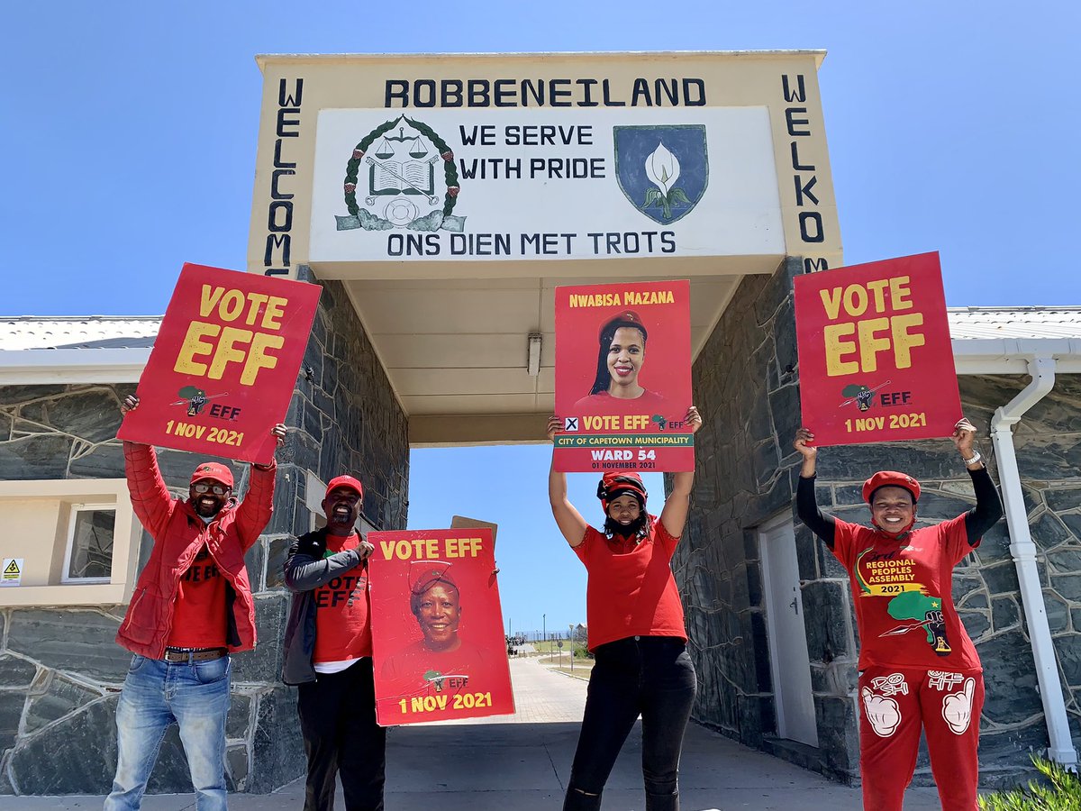 We were doing postering and door to door on Robben Island today.  #LandAndJobsManje