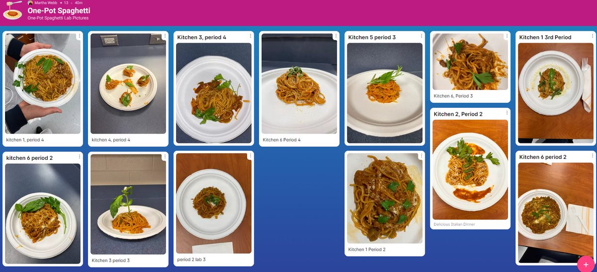 Martha Webb's #7lakesHS classes were excited to share pics of their spaghetti plates using <a href="/padlet/">Padlet</a> today! Love the ideas she has for future uses! <a href="/genlopardo/">𝙶𝚎𝚗𝚎𝚟𝚒𝚎𝚟𝚎 𝙻𝚘𝚙𝚊𝚛𝚍𝚘, 𝙴𝚍.𝙳.</a> <a href="/kfinnesand/">Kerri Finnesand</a>