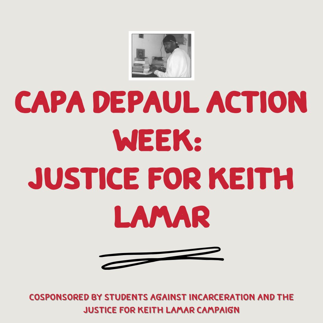 CapaDepaul's tweet photo. Day 3! Thank you to @saidepaul and @justiceforkeithlamar for cosponsoring! 

Keith LaMar is a death row prisoner who was wrongfully convicted in the State of Ohio. The State intends to execute him, even though he has maintained his innocence for nearly 30 years. https://t.co/cSDkAkLePi