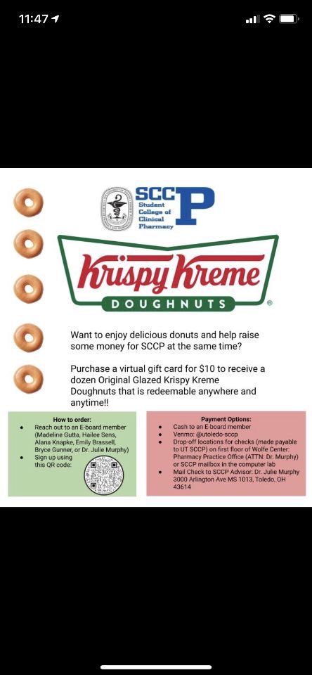 UtoledoSCCP's tweet photo. Hey everyone! Tomorrow is the last day for both our Krispy Kreme fundraiser and for the Clipboard sale! Make sure you follow the directions in the fliers if you are interested! https://t.co/w1WaIFgIWJ
