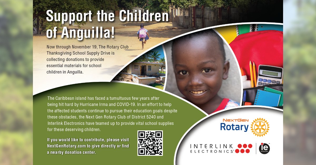 Interlink's tweet image. Help us support the children of Anguilla! We are partnering with NextGen Rotary Club of 5240 to deliver much-needed school supplies to these deserving children. To donate directly, please visit: amazon.com/registries/cus…

#anguilla #givingback #rotaryclub #BackToSchool