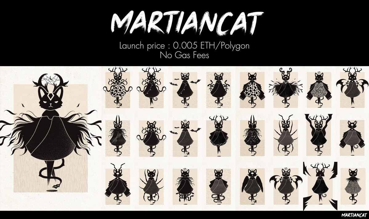 MartianCat is an NFT collection of 2.035 unique characters living on the Ethereum/Polygon blockchain. Each piece is completely unique.
No Gas ⛽
Launch price : 0.005 ETH on <a href="/opensea/">OpenSea</a> 

opensea.io/collection/mar… 

#NFTdrop #nftcollector #nftart #NFTCommmunity #NFTshill #nftarist #NFT