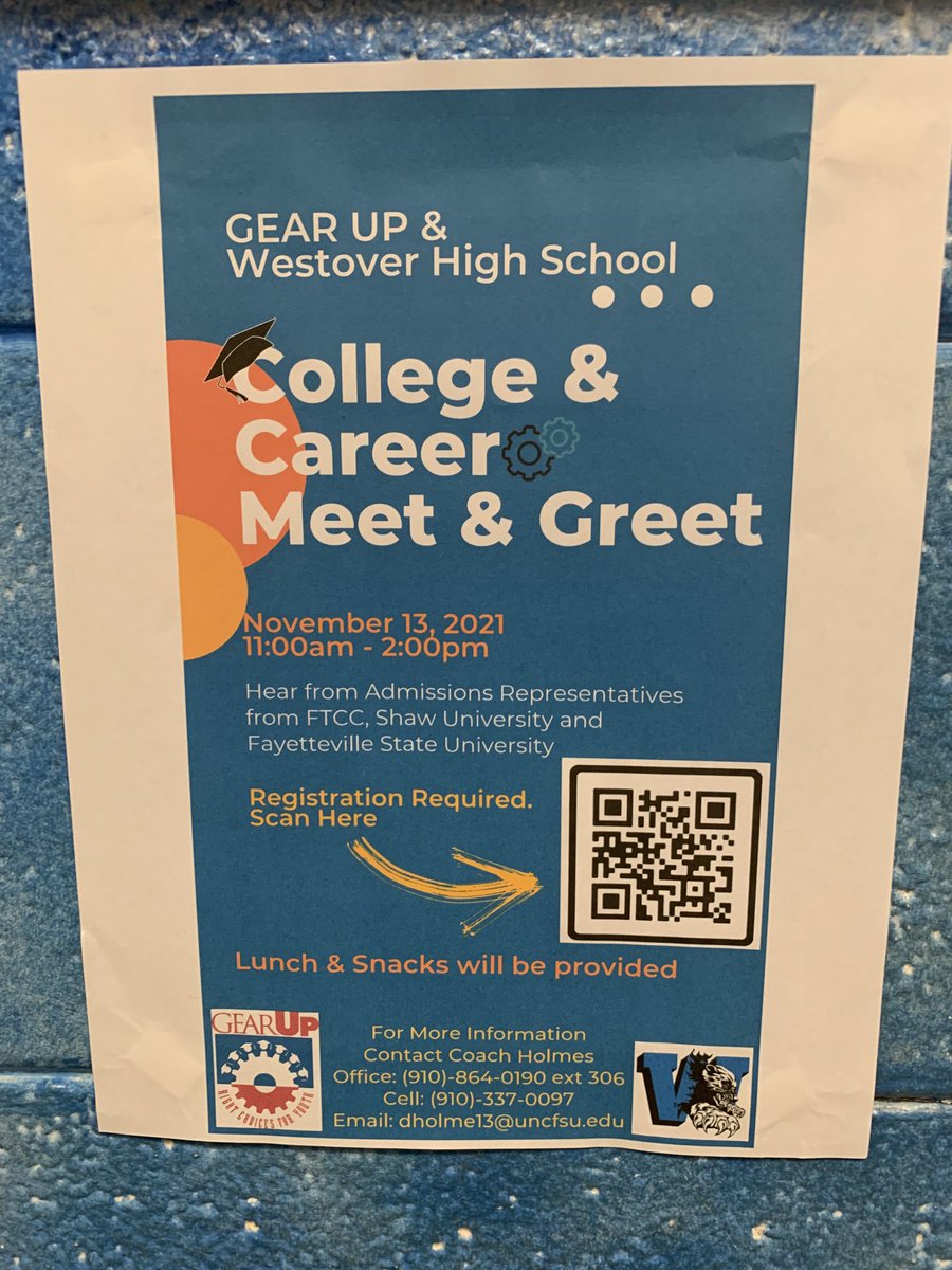MercerMarlo's tweet photo. WOHS: College &amp; Career Meet and Greet! Come to ⁦@WestoverHS⁩ to meet Admissions Representatives from FTCC, Shaw University, and Fayetteville State University as well as hear from professionals in the fields of Firefighting, Graphic Design, and HVAC https://t.co/UGjnvfJ62f