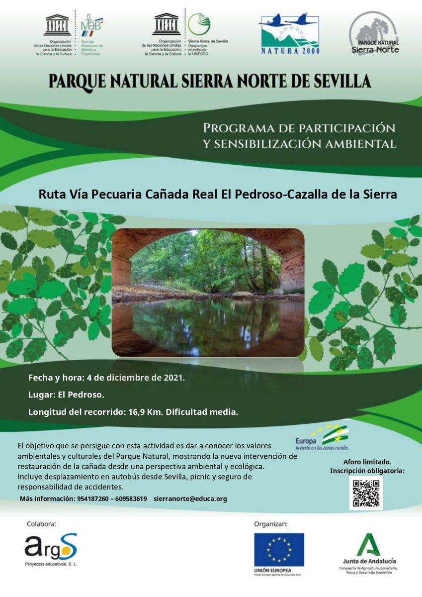 ¡Buenas a todos!

Os dejamos por aquí esta información sobre dos rutas a realizar en la Sierra Norte de Sevilla, ambas gratuitas con transporte en autobús desde Sevilla, picnic y Seguro de Responsabilidad Civil.

¿Os lo vais a perder?