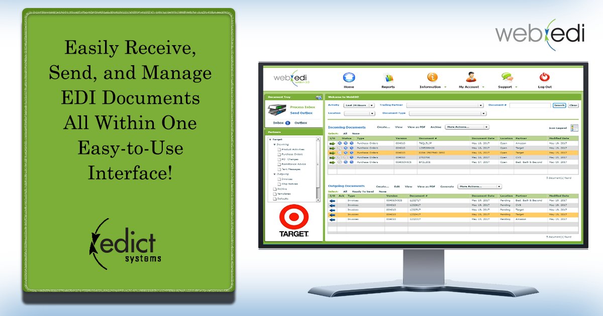 EdictSystems's tweet image. With #WebEDI buyers can maximize supplier EDI participation &amp;amp; #streamline #onboarding. Suppliers can receive, send &amp;amp; manage POs, ship notices &amp;amp; invoices within one interface. Learn more: bit.ly/3Ci7fuc #purchaseorder #PO #shipnotice #edicompliant #buyersandsuppliers