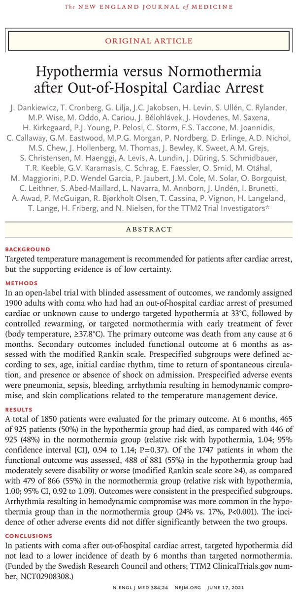 GrigoryMD's tweet photo. “Abandoning TTM is not acceptable” @fabio_taccone TTM2 normothermia group was only able to maintain strict normothermia with a temperature management device (46% were cooled with a device in the normothermia group). Otherwise you are risking post arrest fever #NCS2021 https://t.co/yDVffm6ywZ