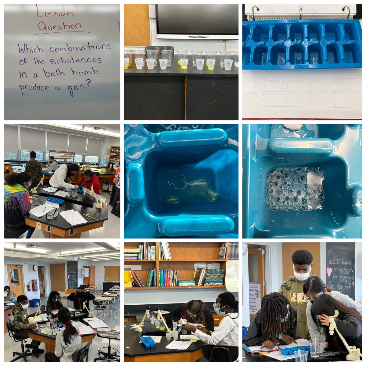 What combinations of the substances in a bath bomb produce a gas? Magical Mrs. E’s students are in the case! @Neptune_STEM @Stacie_Ferrara @mgristina @OpenSciEd #HandsOnScience #InquiryBased #PlopPlopFizzFizz