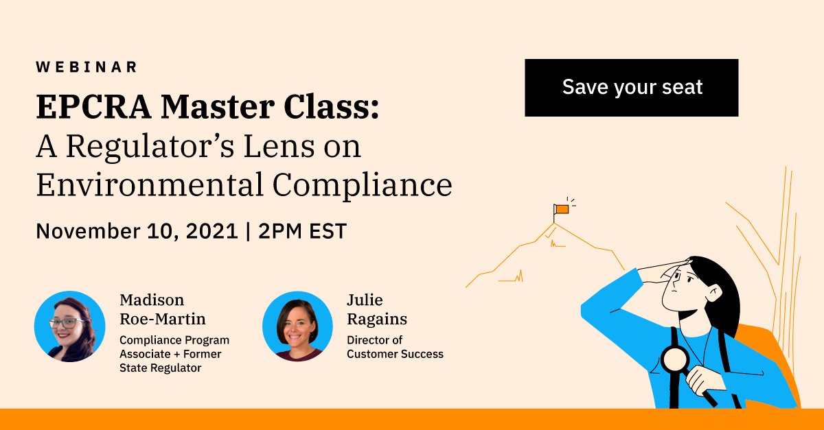 EncampHQ's tweet image. As we take a deep dive into EPCRA Compliance from the unique perspective of a state regulator, you wouldn&apos;t want to miss our virtual EPCRA Master Class this November 10. Register for free: bit.ly/3blwaRC

#EHS #EnvironmentalCompliance #EHSCommunity