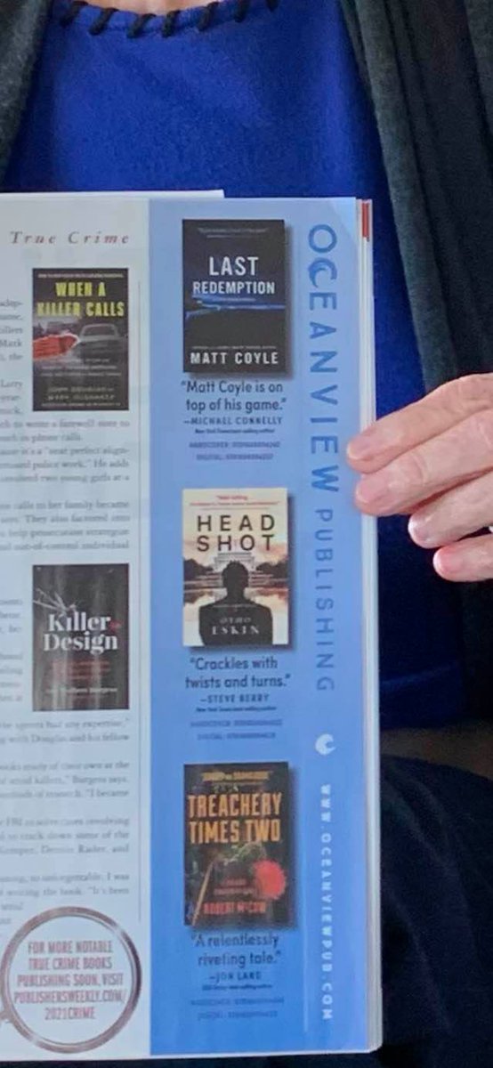 patgussin's tweet image. Flying from Florida to Michigan last week I was going through @PublishersWkly and found this great @oceanviewpub announcement of 3 new #mystery/#thrillers!
Congratulations @coylem, @OthoEskin, and Robert McCaw!