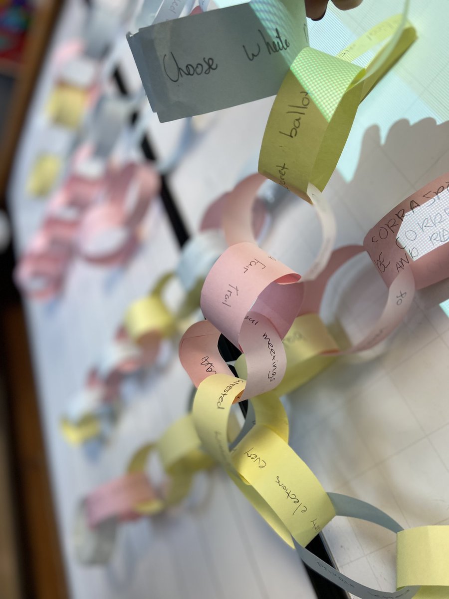 A very competitive paper chain challenge this afternoon with 4C. Great team work and excellent knowledge recall (no notes allowed!) 🤓👏🏼 <a href="/JSubjects/">Johnstone High Humanities Faculty</a>