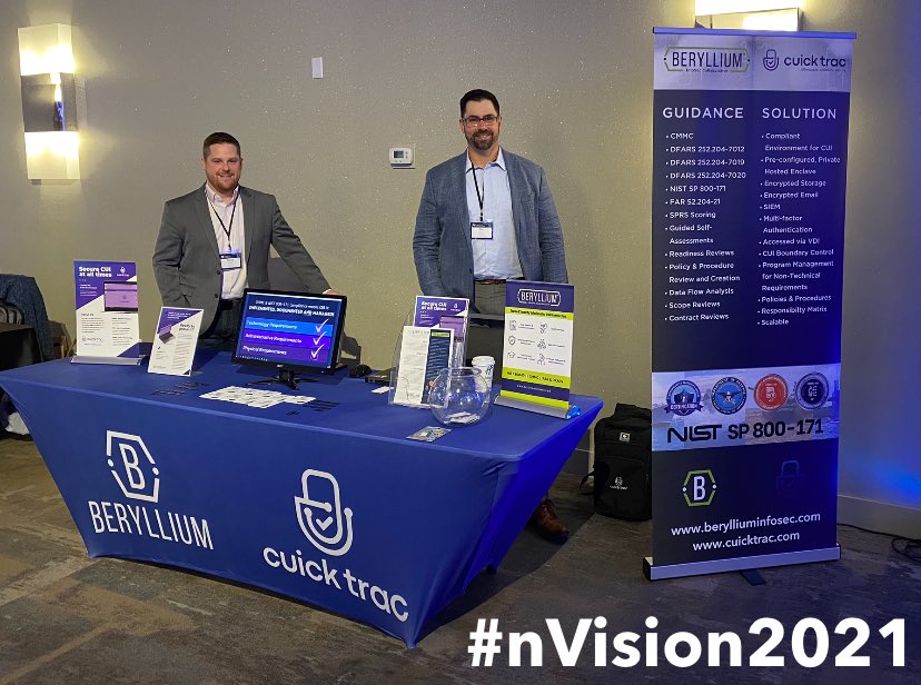 Beryllium's tweet photo. Excited to be at #nVision2021! The @NetworkCenter team sure knows how to put on a great event. If you’re attending, be sure to swing by our booth and say “hi” to Eric and Derek!
#cybersecurity #NCI #cmmc #dfars #nist800171 https://t.co/u8UB2avXLN