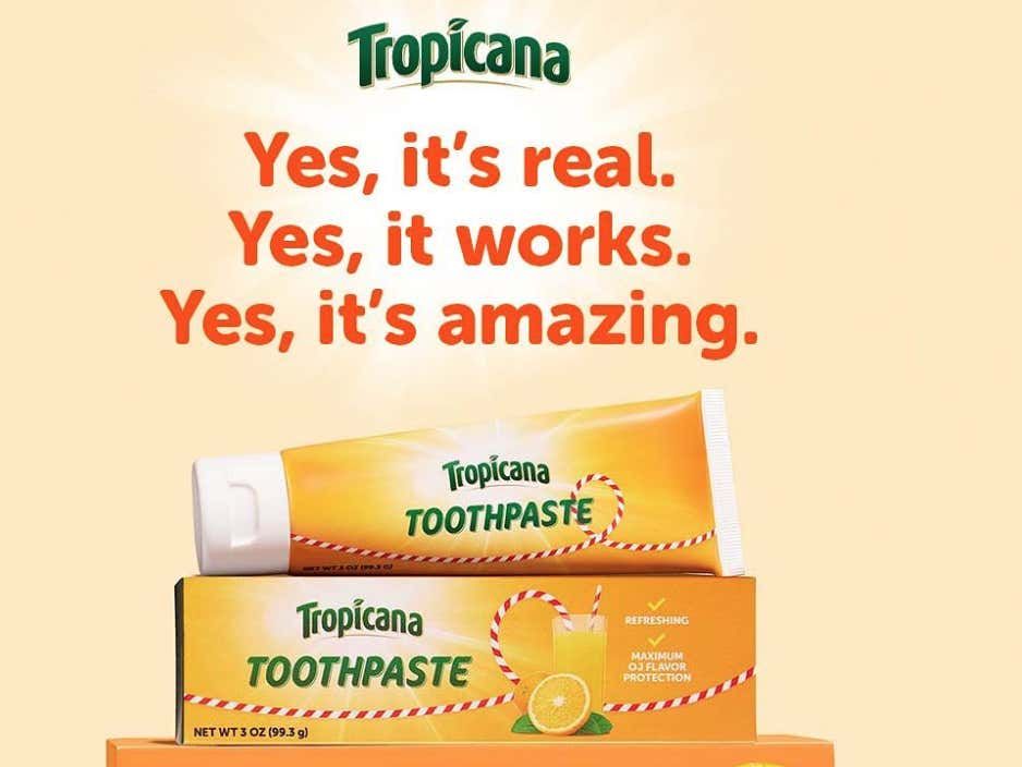 barstoolsports's tweet photo. YEAH SCIENCE! Tropicana Is Releasing A Toothpaste That Doesn't Make Orange Juice Taste Like Trash After Brushing Your Teeth https://t.co/W0xitUU8dJ https://t.co/C2JEt8pOdh