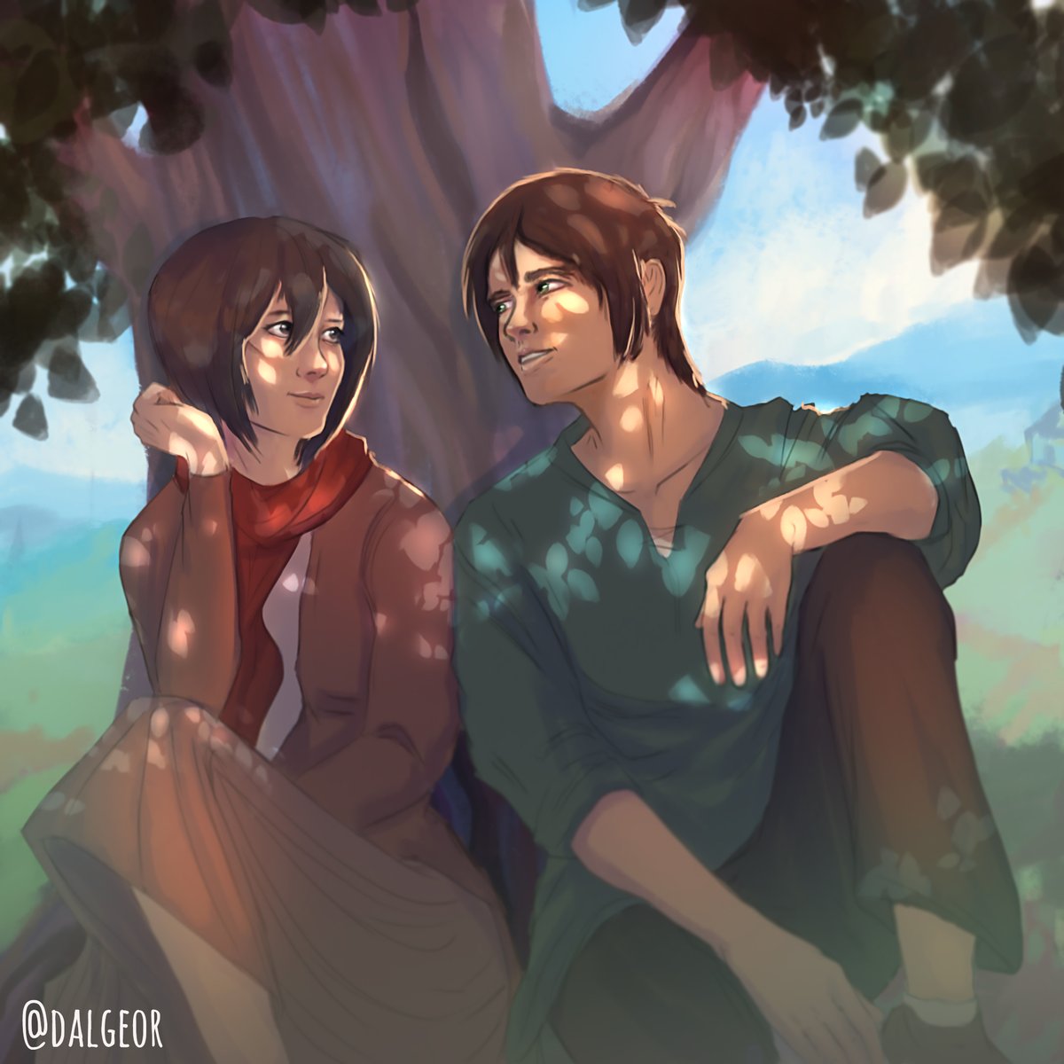 Dalgeor's tweet photo. 'See you later... Eren' 
How much more would it hurt if they got to spend the last four years together in the cabin before saying goodbye? 
 #eremika #aotfanart #AttackOnTitan #attackontitanfanart #mikasaackerman #ErenJaeger https://t.co/tS9BFBGDql
