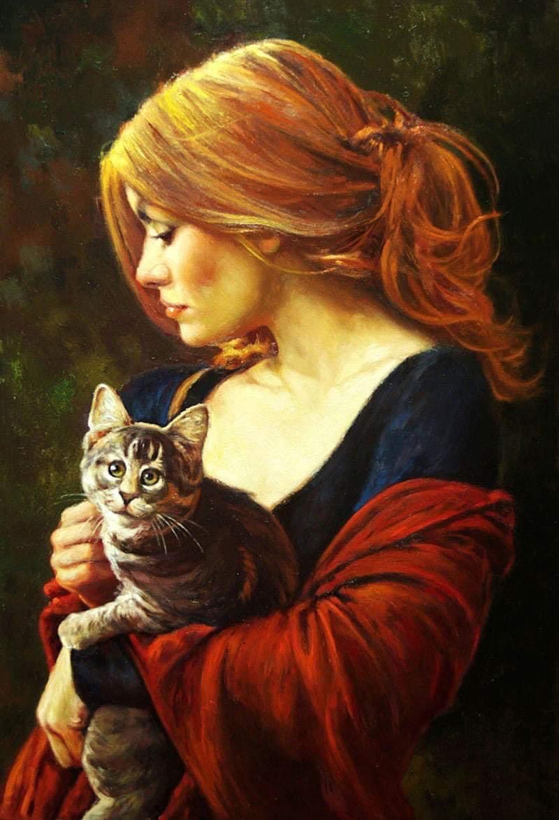 аниме с ушками. неко элизабет. дама с кошкой картина. аниме кошки. женщина и кошка в живописи.